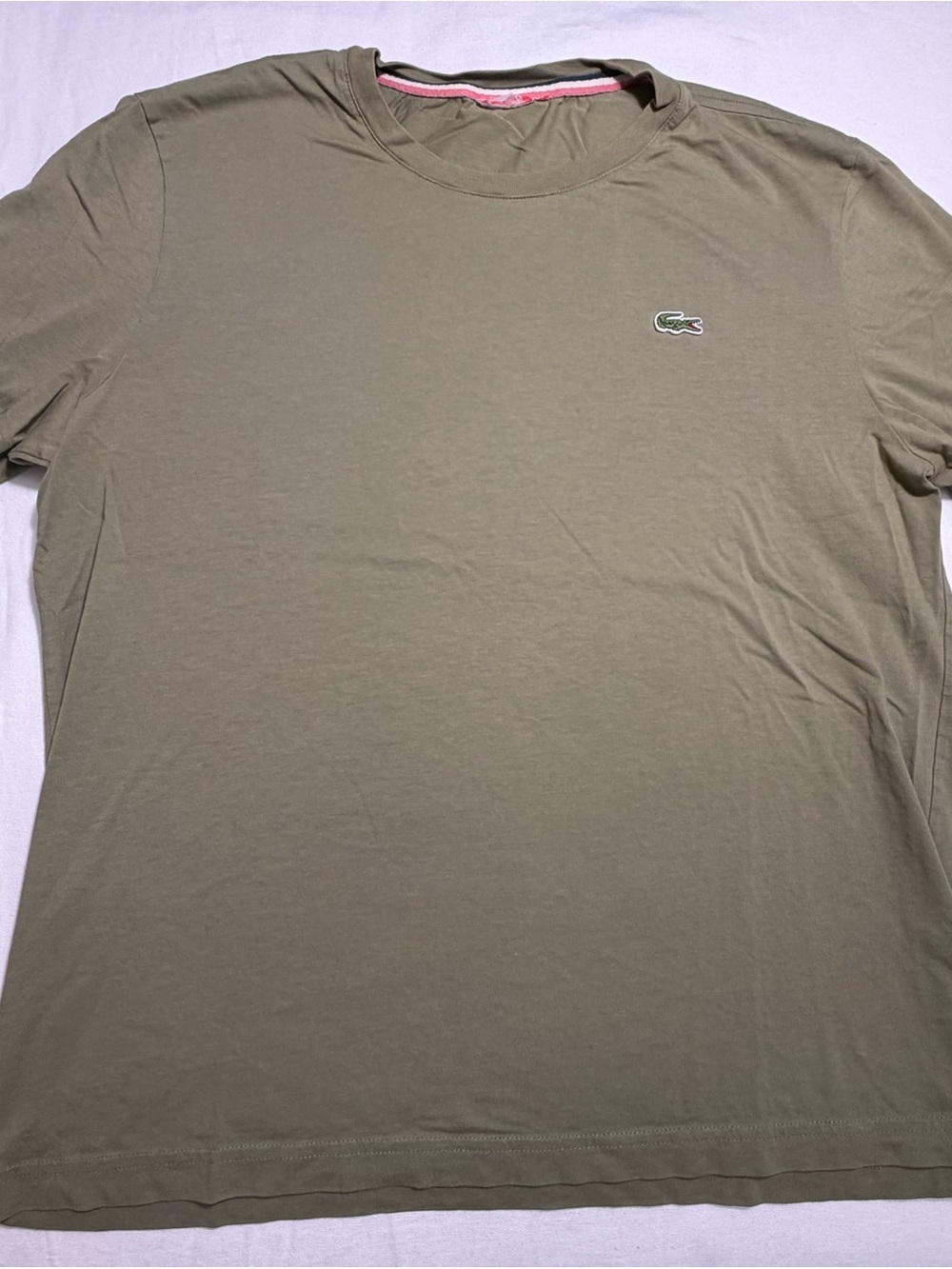 Lacoste Men’s Olive Green Crew Neck Short Sleeve Tee with Croc Emblem Devanlay